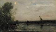 Charles-Francois Daubigny Rivier bij avond oil painting artist